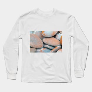 Beach stones in grey with orange coloured lichen growth Long Sleeve T-Shirt